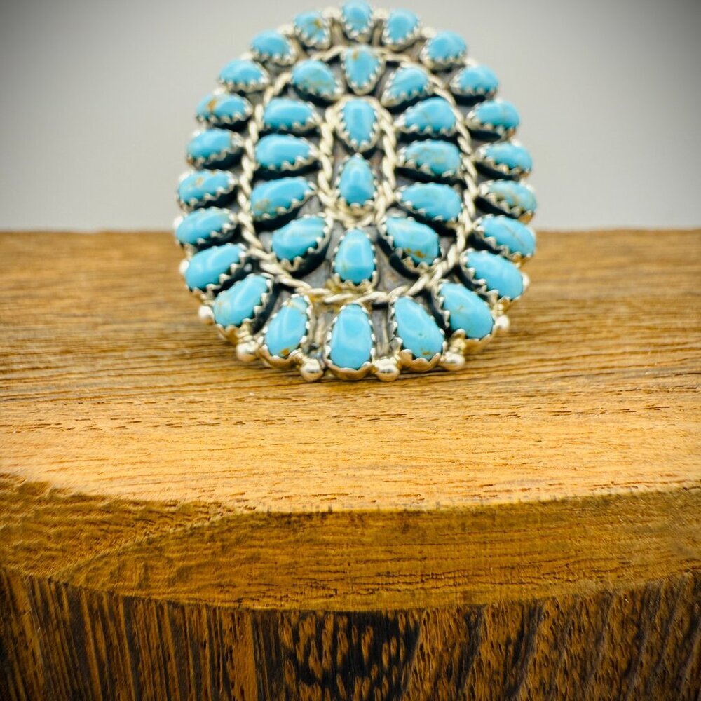 Navajo Sterling Silver Cluster Ring – Kingman Turquoise – Mathilda Benally - Picture 2 of 5